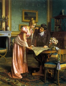 Planning the Grand Tour, by Emil Brack (painting date unknown, artist lived 1860--1905)